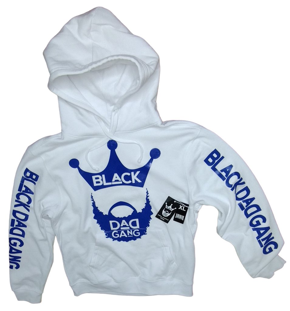 White and royal blue Black dad Gang hooded sweater